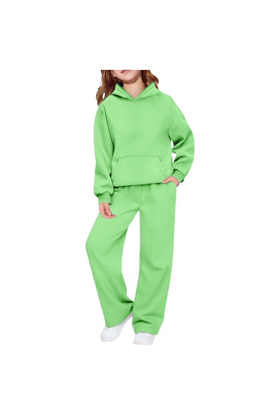 Girls 2 Piece Outfits Sweatsuits Sets Pocketed Long Sleeve Hooded Sweatshirt with Open Bottom Sweatpants Joggers Set