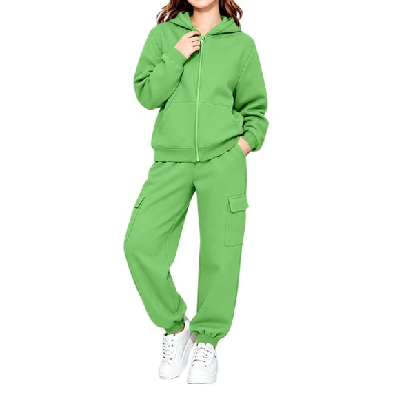 Girls 2 Piece Outfits Toddler 2-3T Zip Up Hoodie Sweatshirt and Cargo Sweatpants Set Kids Casual Fall Clothes Athletic Tracksuit with Pockets Activewear Loungewear