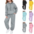 thumbnail image 1 of Girls 2 Piece Outfits Tracksuit Drop Shoulder Hoodie Half Zip Sweatshirt and Sweatpants Joggers Set with Pockets, 1 of 5