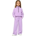 thumbnail image 1 of Girls 2 Piece Outfits Tracksuit Drop Shoulder Sweatshirt Quarter Zip Sweatshirt and Sweatpants Joggers Set with Pockets,Color:Purple,11-12 Years, 1 of 8