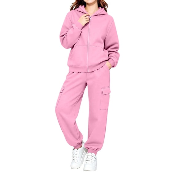 Girls 2 Piece Outfits Tween Size 9-10 Zip Up Hoodie Sweatshirt and Cargo Sweatpants Set Kids Casual Fall Clothes Athletic Tracksuit with Pockets Activewear Loungewear
