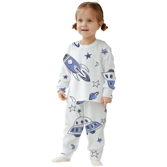 Girls 2 Piece Pajama Set Cute Print Sleepwear Long Sleeve Top And Pants Nightwear Outfit For Toddlers Kids Children 2 To 10 Years Old