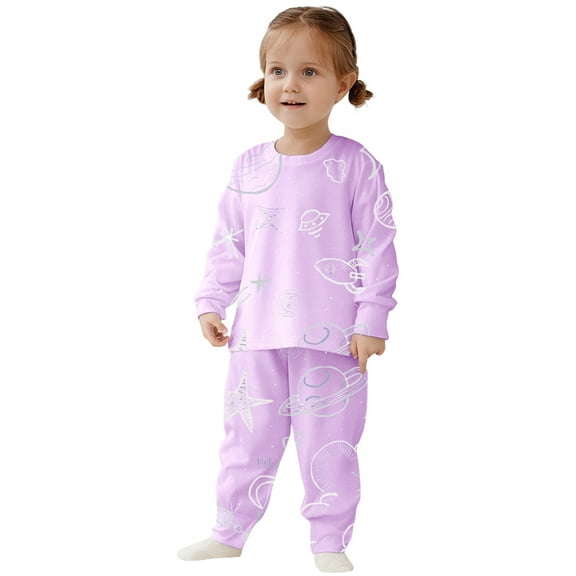 Girls 2 Piece Pajama Set Cute Print Sleepwear Soft Long Sleeve Top And Pants Matching Nightwear Outfit For Toddlers Kids Children 2 To 10 Years Old