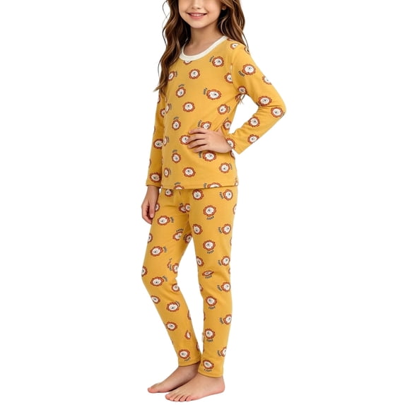 Girls 2 Piece Pajama Set, Cute Printed Long Sleeve Top and Pants, Soft Kids Sleepwear Loungewear Outfit for Daily Rest and Vacation | Akmoler,Yellow 9-10Years
