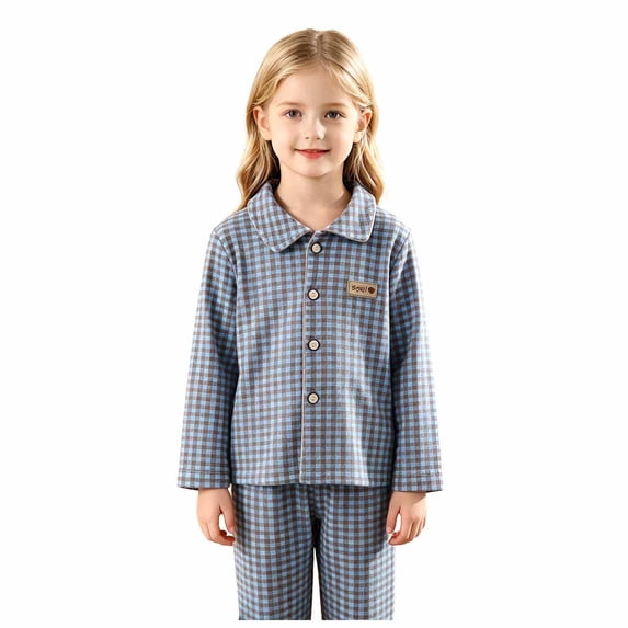 Girls 2 Piece Pajama Set Loungewear Set Collar Tops Button Down Sleep Shirts Fall Winter Outfits 2T-12T