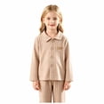 thumbnail image 1 of Girls 2 Piece Pajama Set Loungewear Set Collar Tops Button Down Sleep Shirts Fall Winter Outfits 2T-12T, 1 of 7