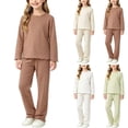 thumbnail image 1 of Girls 2 Piece Pajama Set, Polka Dot Wavy Trim Long Sleeve Top and Pants, Soft Kids Loungewear Sleepwear Outfit for Daily Wear | Akmoler,Coffee 3-4 Years, 1 of 6