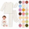 thumbnail image 1 of Girls 2 Piece Pajama Set, Polka Dot Wavy Trim Long Sleeve Top and Pants, Soft Kids Loungewear Sleepwear Outfit for Daily Wear | Akmoler,White 2-3 Years, 1 of 8