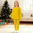 thumbnail image 1 of Girls 2 Piece Pajamas Set Toddler Long Sleeve Shirts Dress Pants Set Kids Solid Color Cute Casual Clothes Sets Summer Fall Winter Outfits Birthday Valentines Gifts For Grandkids 3-12Y Yellow,100=3-4Y, 1 of 5