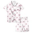 thumbnail image 1 of Girls 2 Piece Pajamas Set Valentine's Day Pjs Button Down Short Sleeve & Short Pants Outfit Heart Print Nightwear Outfits Fashion 2-Piece Sleepwear Pjs for Kids Pink,12-13 Years, 1 of 4