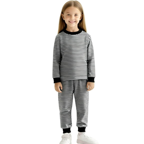Girls 2 Piece Pajamas Sets Striped Print Long Sleeve Shirts Long Pants Pjs Cute Soft Sleepwear Loungewear Outfits