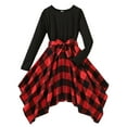thumbnail image 1 of Girls 2-Piece Plaid Dress Outfit Long Sleeve Layering Set With Belt Asymmetrical Hem Cute Clothes For Girls, 1 of 7
