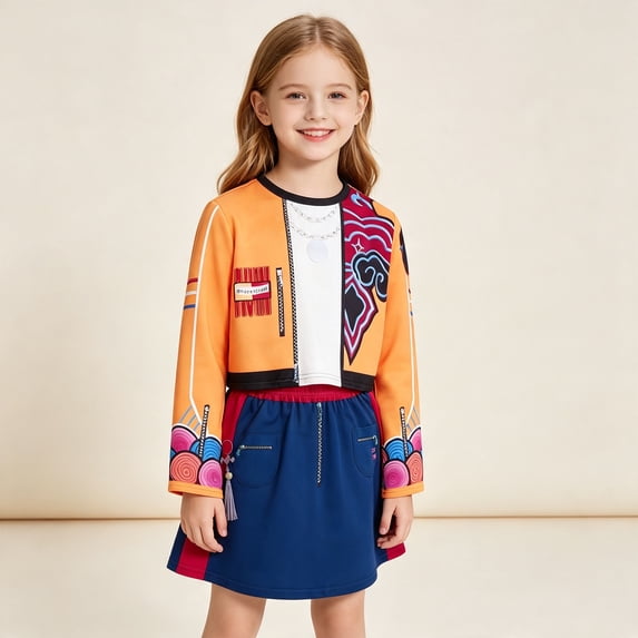 Girls 2-Piece Pop Idol Dance Outfit, Kids Trendy Hip Hop Streetwear Stage Costume Set for Halloween and Concerts, 11-12Y