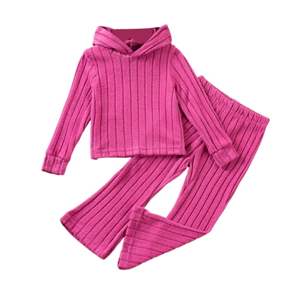 Girls 2 Piece Ribbed Tracksuits Long Sleeve Hooded Sweatshirts and Sweatpants Sets Knit Sweatsuit Athletic Outfits