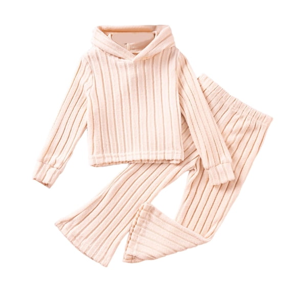 Girls 2 Piece Ribbed Tracksuits Long Sleeve Hooded Sweatshirts and Sweatpants Sets Knit Sweatsuit Athletic Outfits