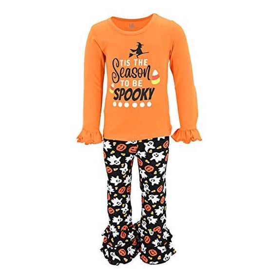 Girls 2 Piece Season To Be Spooky Funny Halloween Outfit (12Y, Black)
