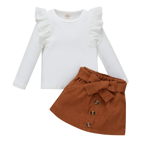 Girls 2-Piece Set Autumn Round Neck Long Sleeve Top T-Shirt + Skirt Suit