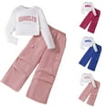 thumbnail image 1 of Girls 2 Piece Set Brooklyn Print Long Sleeved Sweatshirt American Style Wide Leg Pleated Work Trousers Pink 7 Y-8 Y, 1 of 3