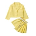 thumbnail image 1 of Girls 2 Piece Set Business Casual Outfits Long Sleeve Button Front Blazer Jacket Pleated Skirt Sets with Belt Dressy Yellow, 6 Y, 1 of 7