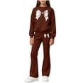 thumbnail image 1 of Girls 2 Piece Set Fall Crew Neck Long Sleeve Printed Pullover Sweatshirt Flared Sweatpants Suits Casual Outfits (13-14 Y, Brown), 1 of 5