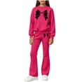 thumbnail image 1 of Girls 2 Piece Set Fall Crew Neck Long Sleeve Printed Pullover Sweatshirt Flared Sweatpants Suits Casual Outfits (13-14 Y, Red), 1 of 5