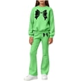 thumbnail image 1 of Girls 2 Piece Set Fall Crew Neck Long Sleeve Printed Pullover Sweatshirt Flared Sweatpants Suits Casual Outfits (9-10 Y, Mint Green), 1 of 5