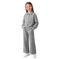 thumbnail image 1 of Girls 2 Piece Set Gray Ribbed Knit Matching Outfit, Button Down Shirt & Wide Leg Pants for Big Girls 7-12, Casual School & Loungewear,Size 10-11 T, 1 of 8