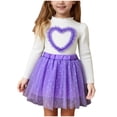 thumbnail image 1 of Girls 2 Piece Set Long Sleeve Heart Ruffle Top & Purple Tutu Skirt Outfit, Kids Girl Party Dress Set with 3D Heart for Playdate 9M-5T,Size 3-4 T, 1 of 9