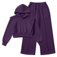 thumbnail image 1 of Girls 2 Piece Set Sweatsuit Solid Cropped Hooded Jacket and Straight Leg Pants Tracksuit Outfit for Kids, 1 of 4