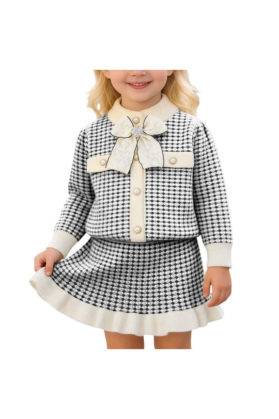 Girls 2 Piece Set Tweed Jacket Knit Cardigan and Skirt with Ruffle Trim Outfit Toddler Girl Knit Sweater Dress