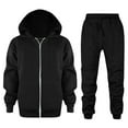 thumbnail image 1 of Girls 2 Piece Solid Color Outfits Sweatsuits Zip Up Hoodie Sweatshirt and Sweatpant Athletic Tracksuit Jogger Set,Color:Black,3-4 Years, 1 of 8