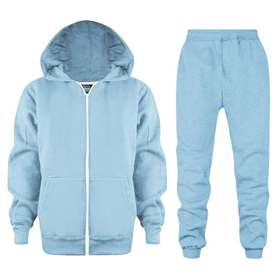 Girls 2 Piece Solid Color Outfits Sweatsuits Zip Up Hoodie Sweatshirt and Sweatpant Athletic Tracksuit Jogger Set,Color:Blue,3-4 Years