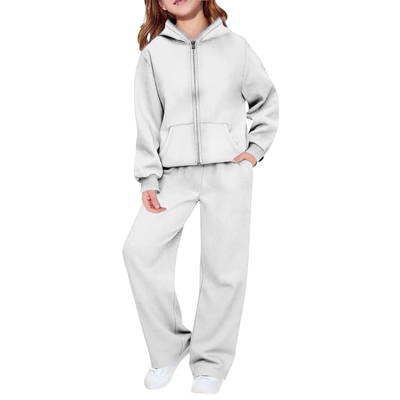 Girls 2 Piece Solid Color Tracksuit Set, Hoodie and Sweatpants with Pockets for Back to School 4-15 Years 3-14 Years