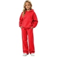thumbnail image 1 of Girls 2 Piece Solid Hoodie and Sweatpants Set Long Sleeve Activewear Outfit 5-16Y Red 120, 1 of 4