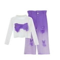 thumbnail image 1 of Girls 2 Piece Spring Set Mock Neck Long Sleeve Embroidery Crop Tops Button Down Jeans Y2k Cute Sports Suit (5-6Years, Purple), 1 of 7