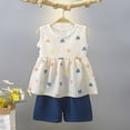 thumbnail image 1 of Girls' 2-Piece Summer Clothes Set, Heart Print Sleeveless Ruffle Peplum Top and Shorts, Multicolor Outfit for Kids Girls, Size 4-5T,Size 4 T, 1 of 5