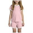 thumbnail image 1 of Girls 2 Piece Summer Outfits Kids Short Sleeve T-Shirts and Elastic Waist Shorts Clothing Sets Shorts Sets Teen Girl Clothes 12-14 Years Old, 1 of 9