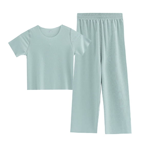 Girls 2 Piece Summer Outfits Short Sleeve Shirts Tops+soft Baggy Long Pants Solid Loose Tees Tunic Sport Casual Trousers