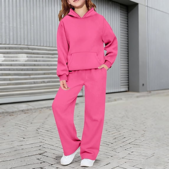 Girls 2 Piece Sweatsuit Set Hooded Pullover Jogger Sweatpants Back To School Outfit Daily Wear