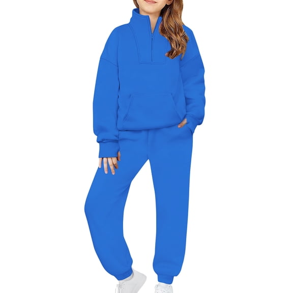 Girls 2 Piece Sweatsuit Set Long Sleeve Half Zip Sweatshirt Elastic Waist Jogger Sweatpant with Pockets Casual Tracksuit Outfits