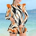 thumbnail image 1 of Girls 2 Piece Swim Dress Rash Guard Set UPF 50+ Long Sleeve Ruffled Skirt Tiger Print Orange 2-12,Size 4-5 T, 1 of 7