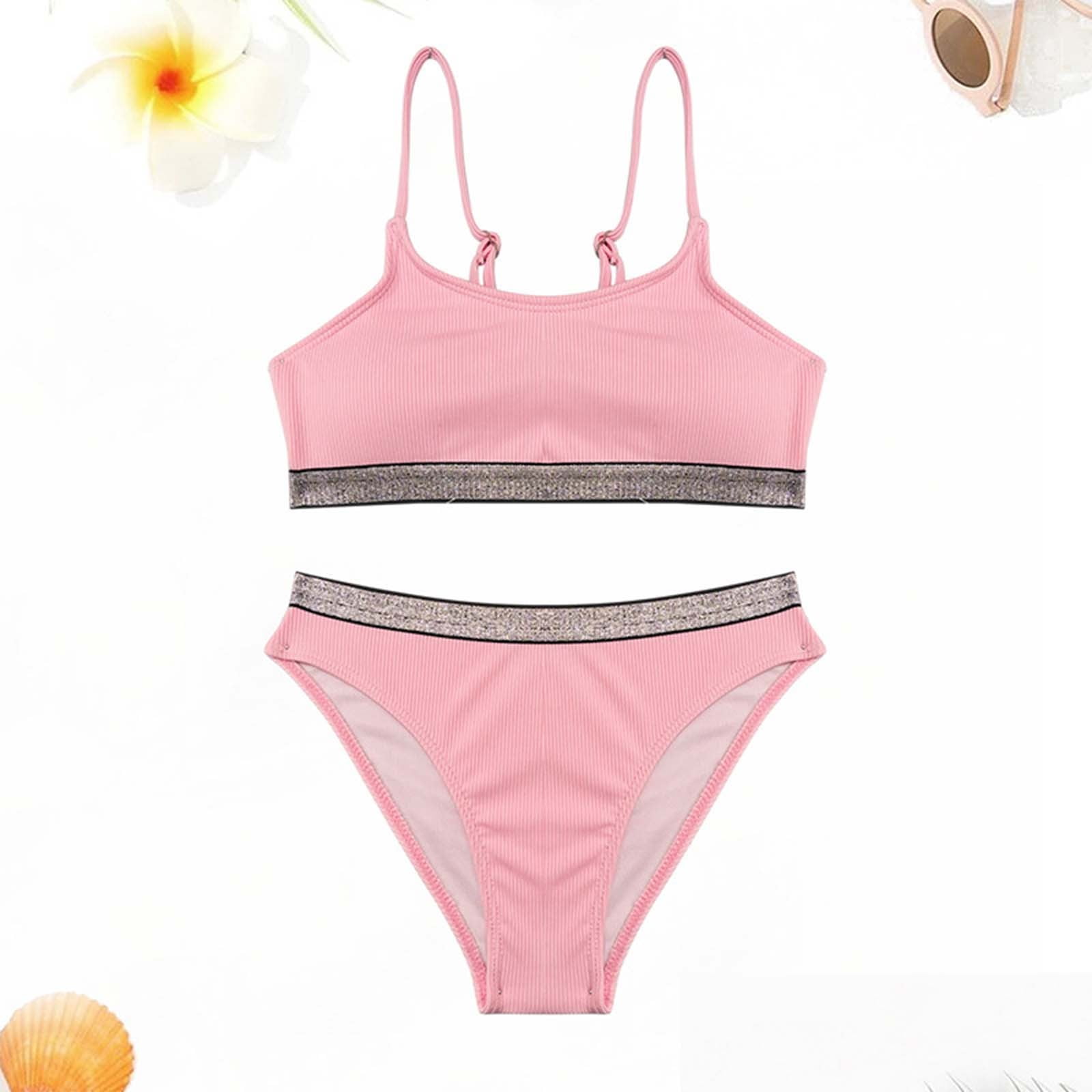 OYOANGLE Girl's 3 Piece Tropical Print Criss Cross Bikini-830939