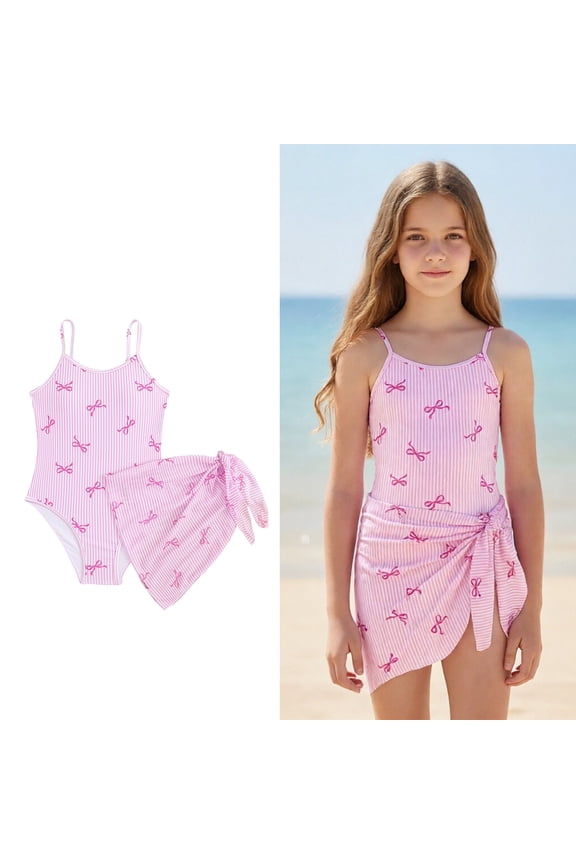 Girls 2 Piece Swimsuit Bikini Beach Girls Bow Swimsuit Cute Summer Bathing Suits Girls Swimsuit 8-9 Years