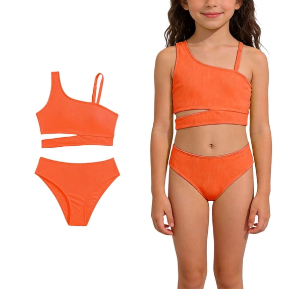 Girls 2 Piece Swimsuit Bikini Beach Orange Bathing Suit Girls Cute Girls Size 7-8 Years Bathing Suit