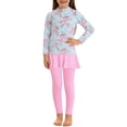 thumbnail image 1 of Girls 2 Piece Swimsuit Crew Neck Long Sleeve Print Tops Skorts Built In Long Pants Sun Protection Quick Dry Swimwear (4-6Years, Pink), 1 of 5
