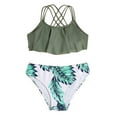 thumbnail image 1 of Girls 2-Piece Swimsuit Crisscross Floral Print The Cute Leaves Bathing Suit, Size 8 Years-14 Years, 1 of 4