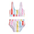 thumbnail image 1 of Girls 2 Piece Swimsuit Floral Printed Striped Sport High Waist Bikini Set Bathing Suit,Size 130-160, 1 of 5