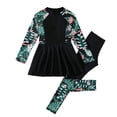 thumbnail image 1 of Girls 2 Piece Swimsuit Half Zip Long Sleeve Crew Neck Tops Long Pants Rash Guard Set Print Modest Swimwear (12-13Years, Black), 1 of 7