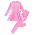 thumbnail image 1 of Girls 2 Piece Swimsuit Half Zip Long Sleeve Crew Neck Tops Long Pants Rash Guard Set Print Modest Swimwear (8-9Years, Pink), 1 of 7