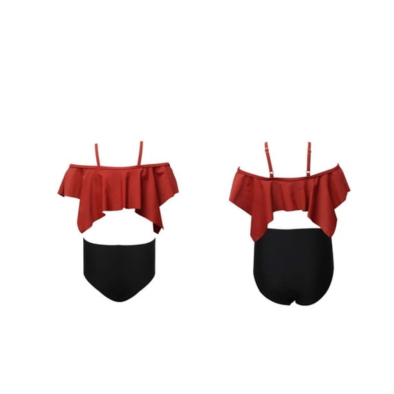 Girls 2 Piece Swimsuit Off Shoulder Ruffle Bathing Suit Swimwear Set for Beach